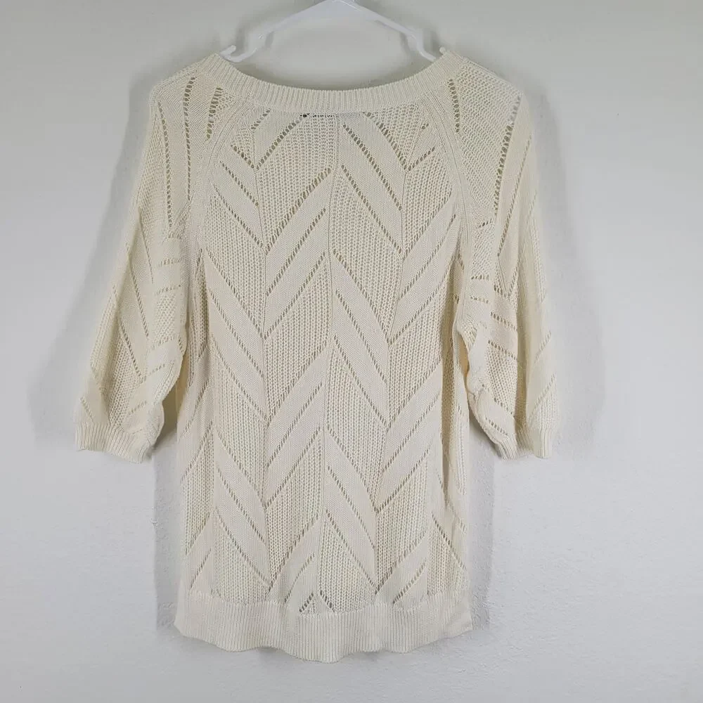 Trina Turk Cottage BOHO Cable Knit Sweater Womens Small Cream Cotton Modal - Picture 5 of 9